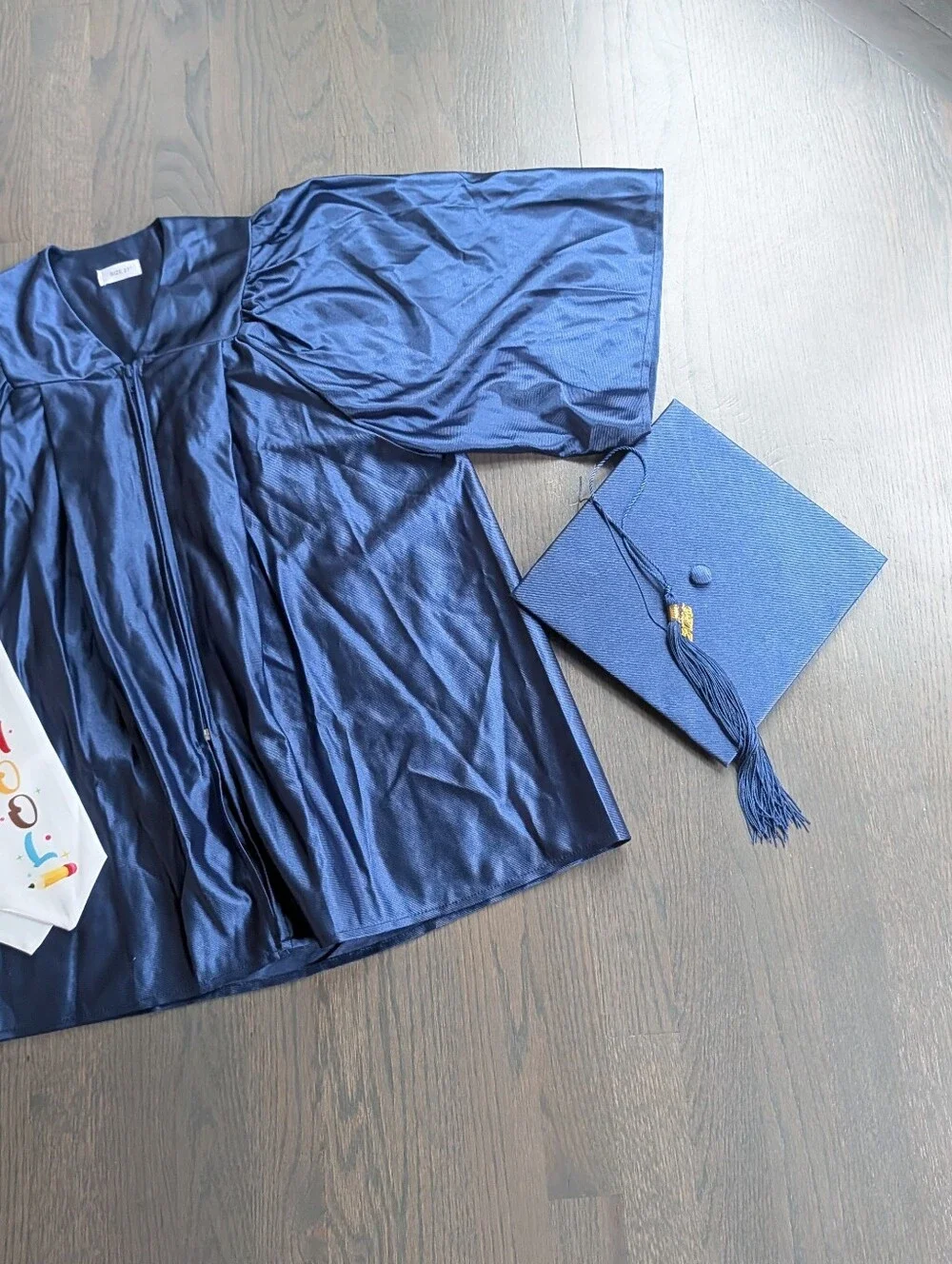 Preschool Graduation Gown & Cap Set with Preschool Sash, Blue, Size 27, Small